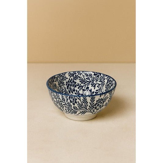Ceramic Bowl with Blue Floral Pattern