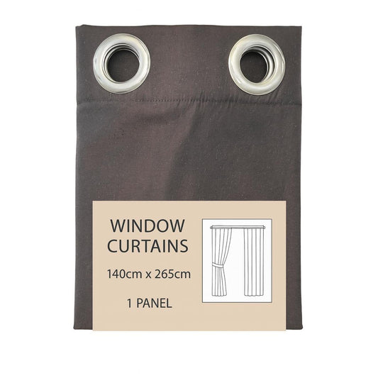Brown Window Curtain Panel with Silver Grommets – 140 x 265 cm