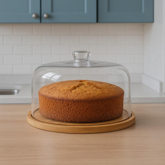 Cake Stand with Wooden Base & Dome Cover