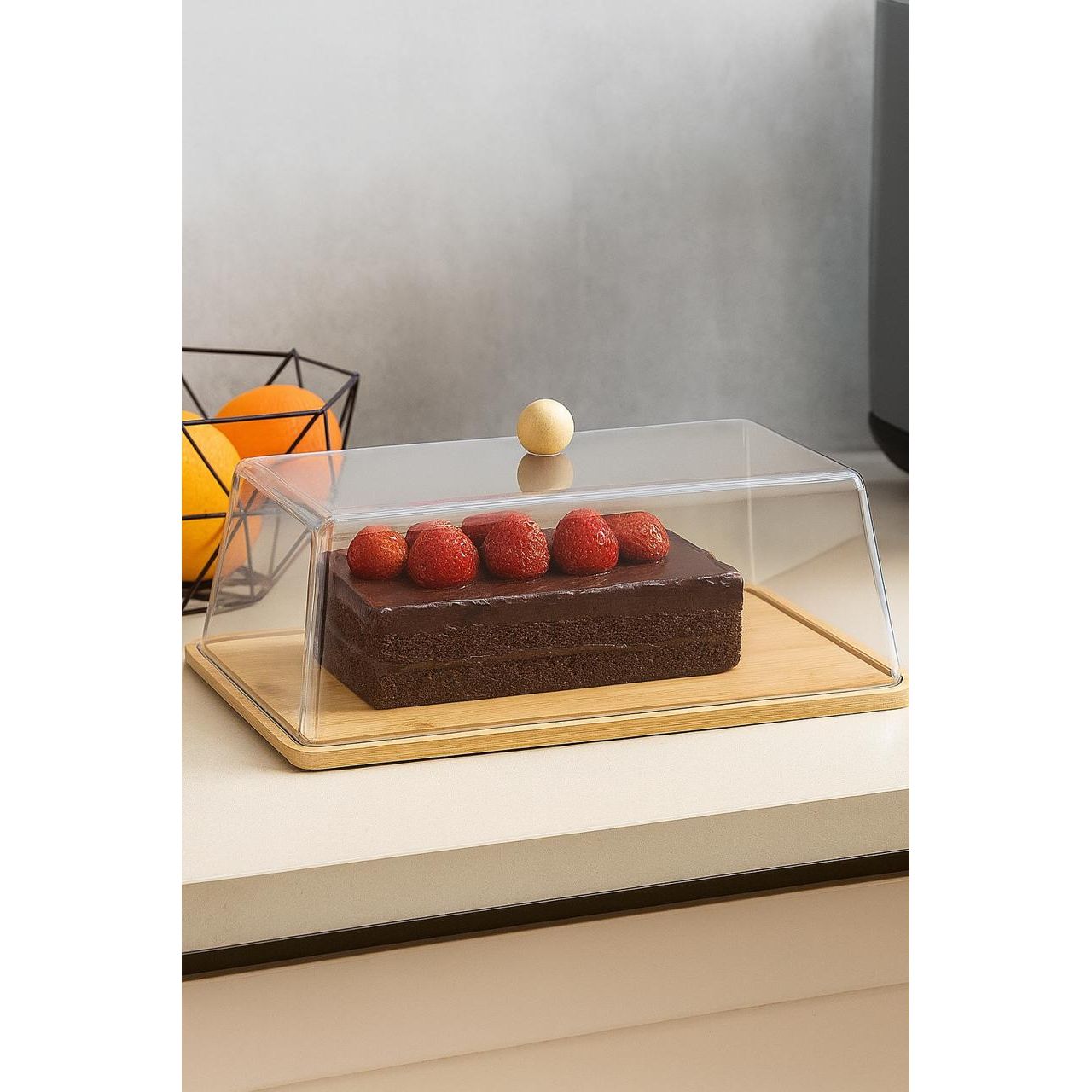 Rectangle Acrylic Cake Cover with Wooden Base - 41cm
