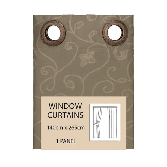 Elegant Brown Window Curtain with Embroidered Swirl Pattern – 140 x 265 cm Panel