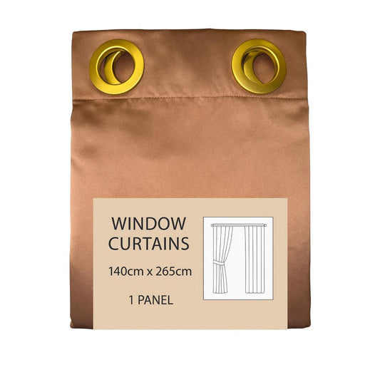 Dark Brown Window Curtain Panel with Gold Grommets – 140 x 265 cm