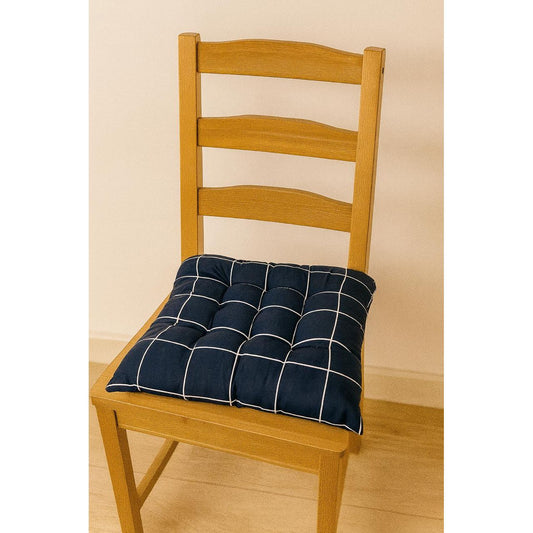 Navy Blue Chair Cushion with White Grid Pattern 35x35cm – Padded Seat Pad