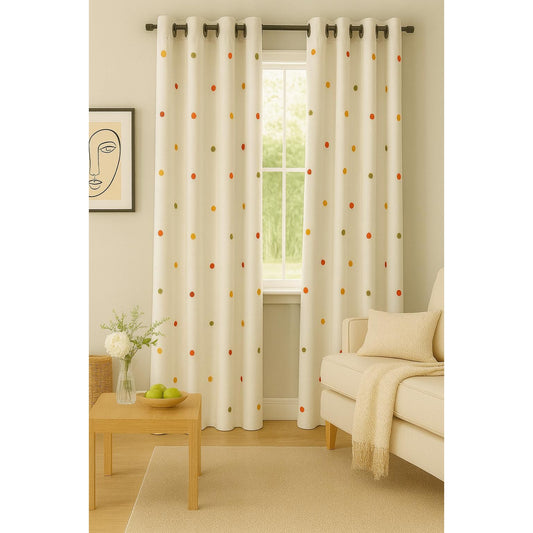 Beige Curtain with Colorful dots - 140x265cm