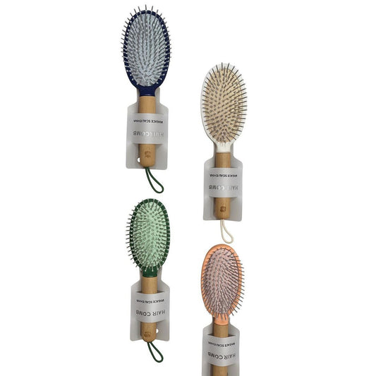 Plastic Hair Brush with Wooden-Look Handle – Detangling & Scalp Massage