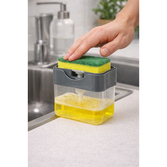 Dish Soap Dispenser with Press Pump & Sponge