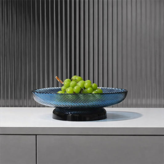 Modern Blue Glass Fruit Bowl with Pedestal Base