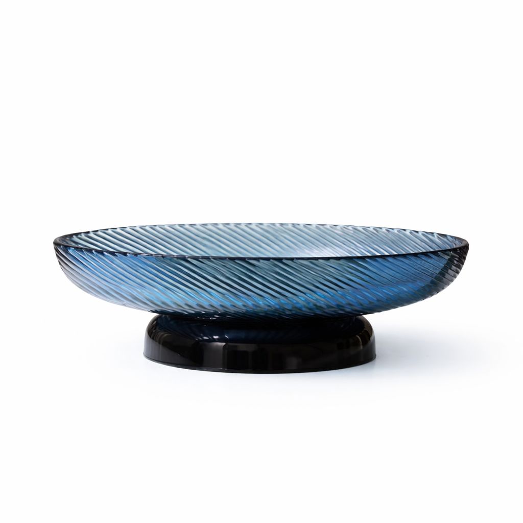 Modern Blue Glass Fruit Bowl with Pedestal Base