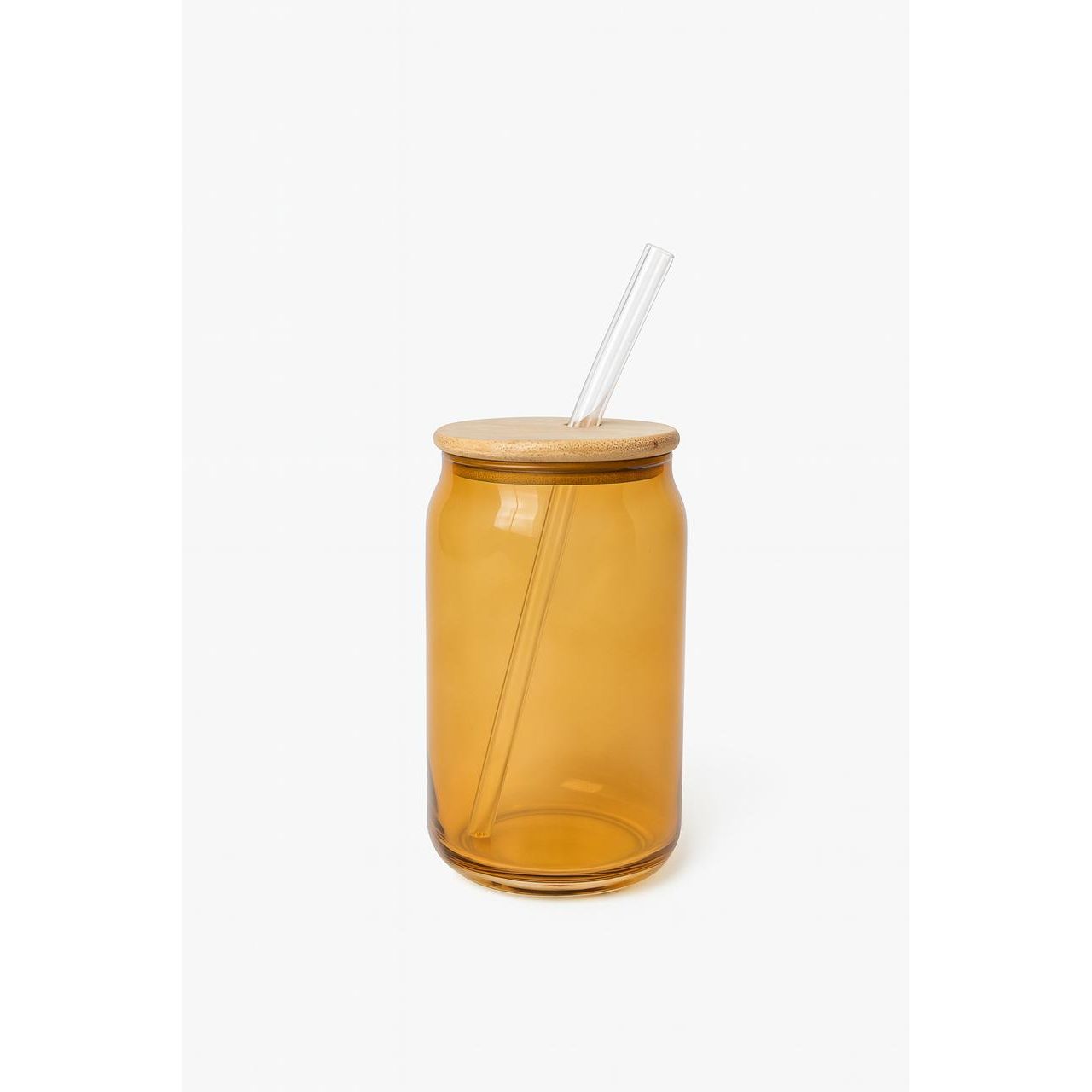 Amber Glass Cup with Bamboo Lid & Glass Straw – Eco-Friendly Drinkware