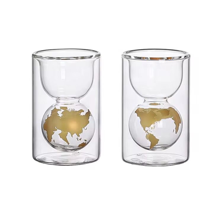 Globe Design Double Wall Glass Cup - Gold 200ml