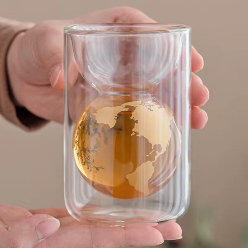 Globe Design Double Wall Glass Cup - Gold 200ml