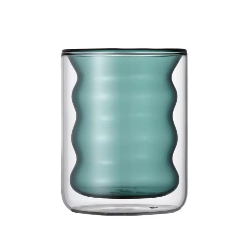Double Wall Waved Glass Cup - 200ml Dark Green