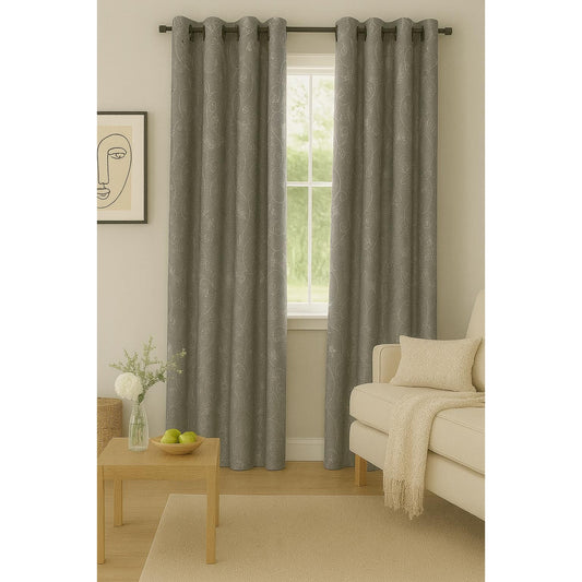 Grey Curtain with Design - 140x265cm