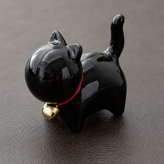 Mini Ceramic Cat Figurine Decor - Black