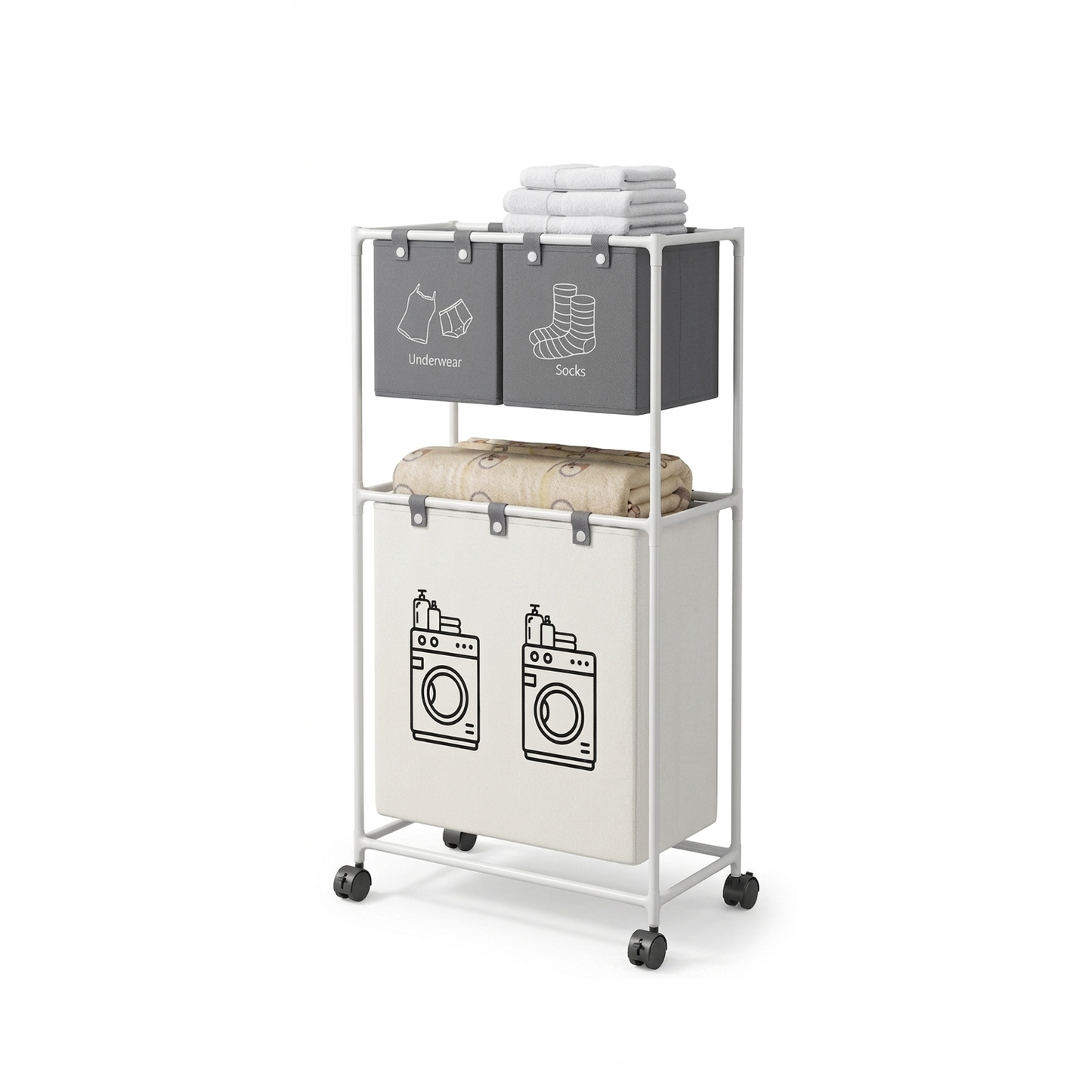 3-Tier Rolling Laundry Basket Organizer