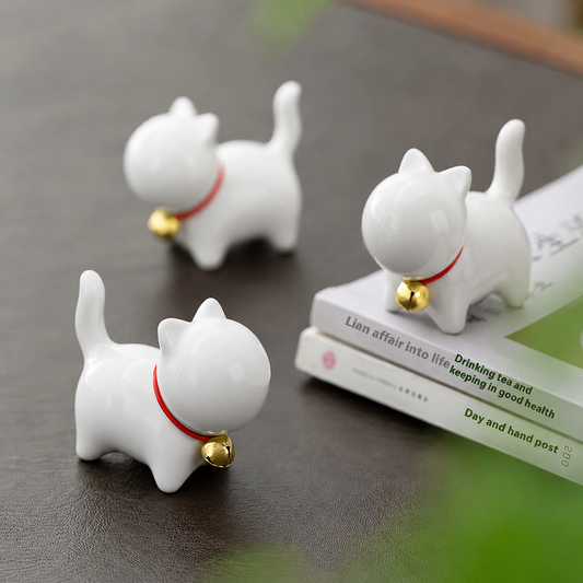 Mini Ceramic Cat Decor Figurines  - White
