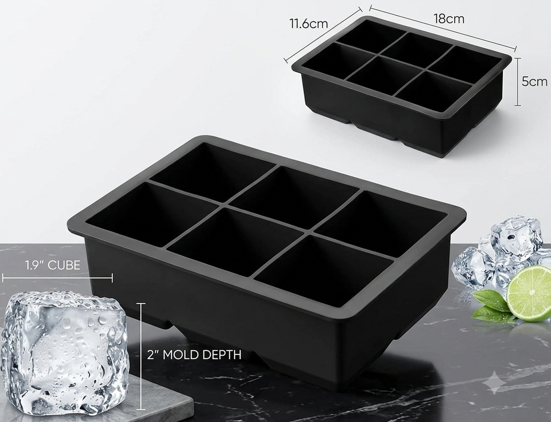 6-Cavity Large Ice Cube Silicone Mold