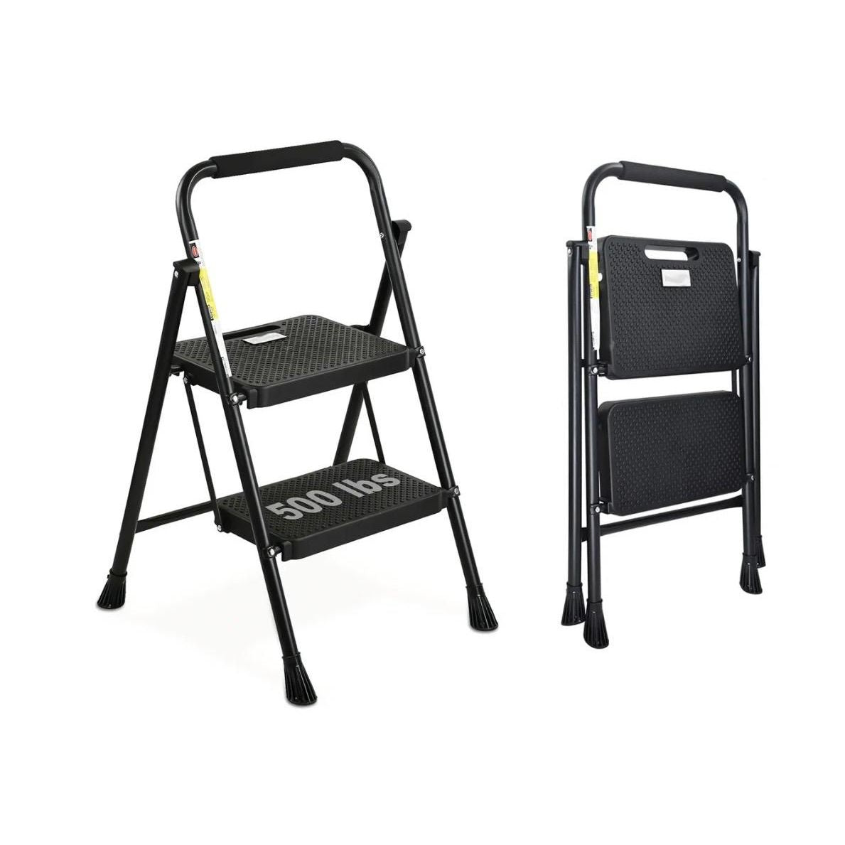 2-Step Folding Ladder - Heavy Duty Steel Step Stool