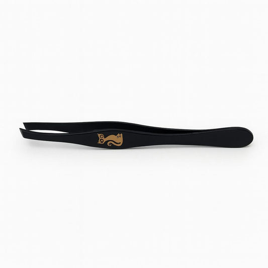 Precision Eyebrow Tweezers – Black with Gold Cat Design