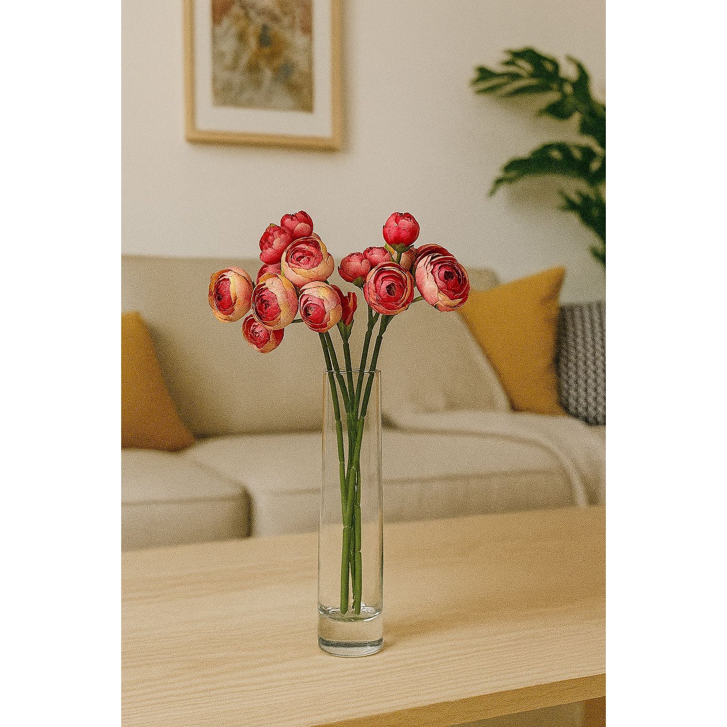Pink Ranunculus in Clear Glass Vase