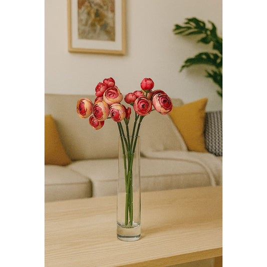 Pink Ranunculus in Clear Glass Vase
