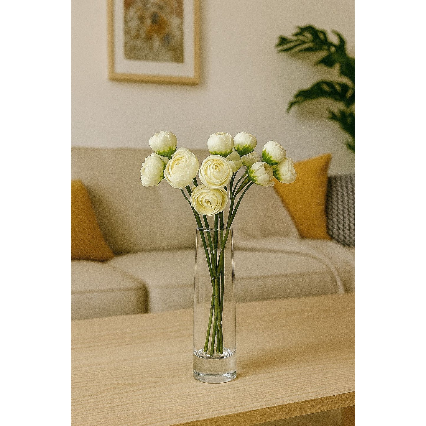 White Ranunculus in Clear Vase