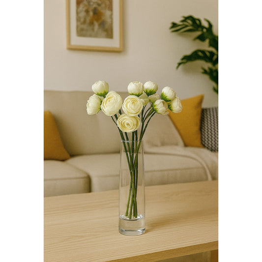 White Ranunculus in Clear Vase
