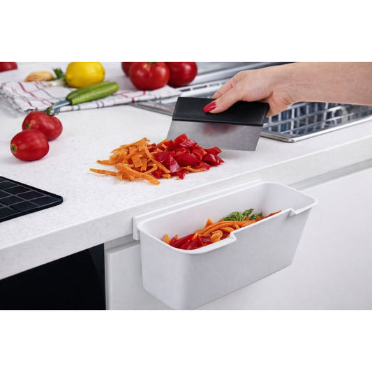 Over-The-Edge Kitchen Scrap Bin with Plastic Scraper
