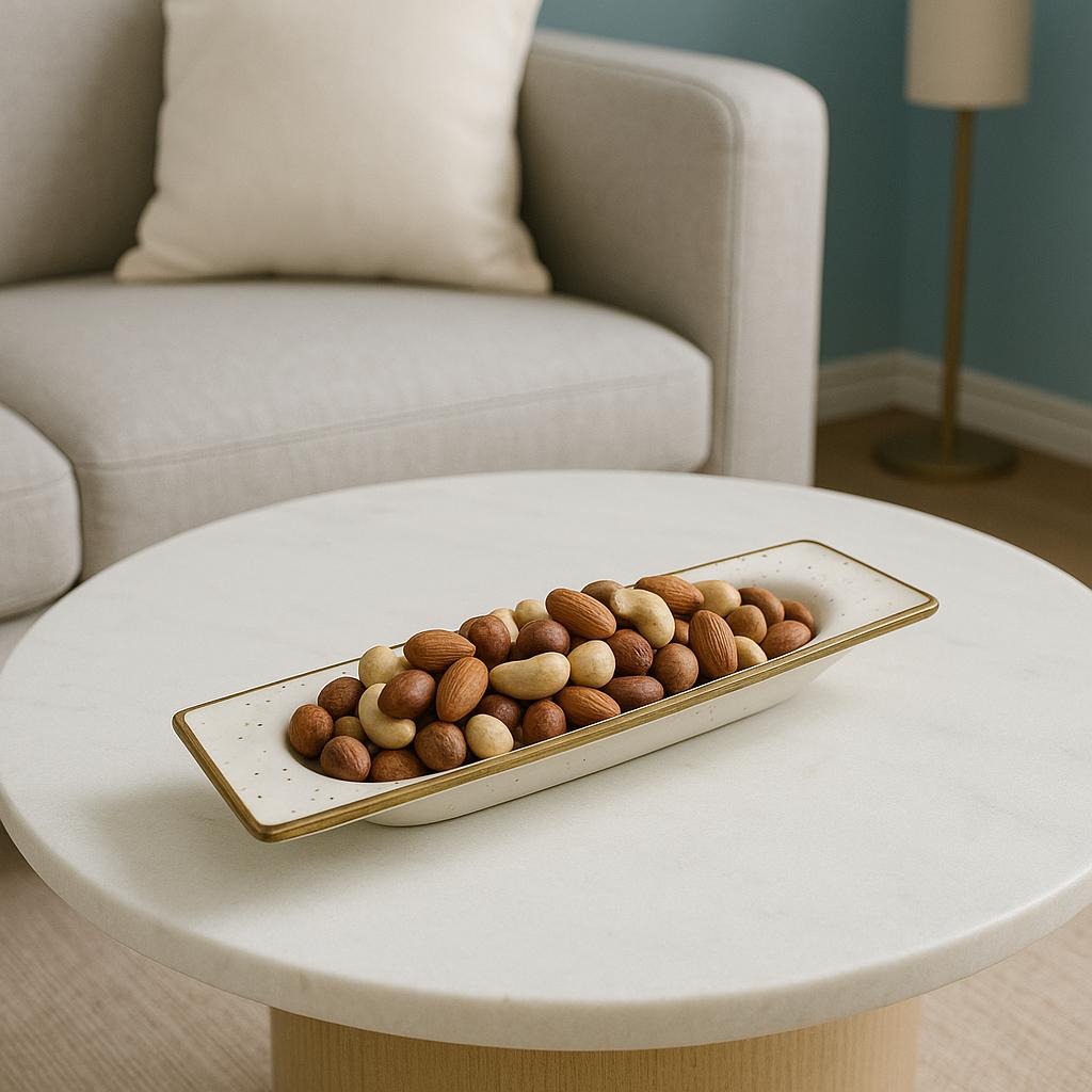 Rectangular Ceramic Serving - White with Golden Rim
