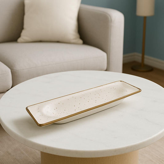 Rectangular Ceramic Serving - White with Golden Rim