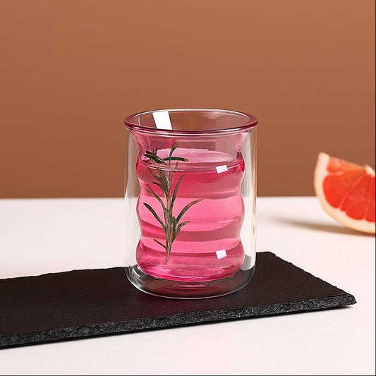 Double Wall Glass Cup Waves -Pink 200ml - (by pcs not set)