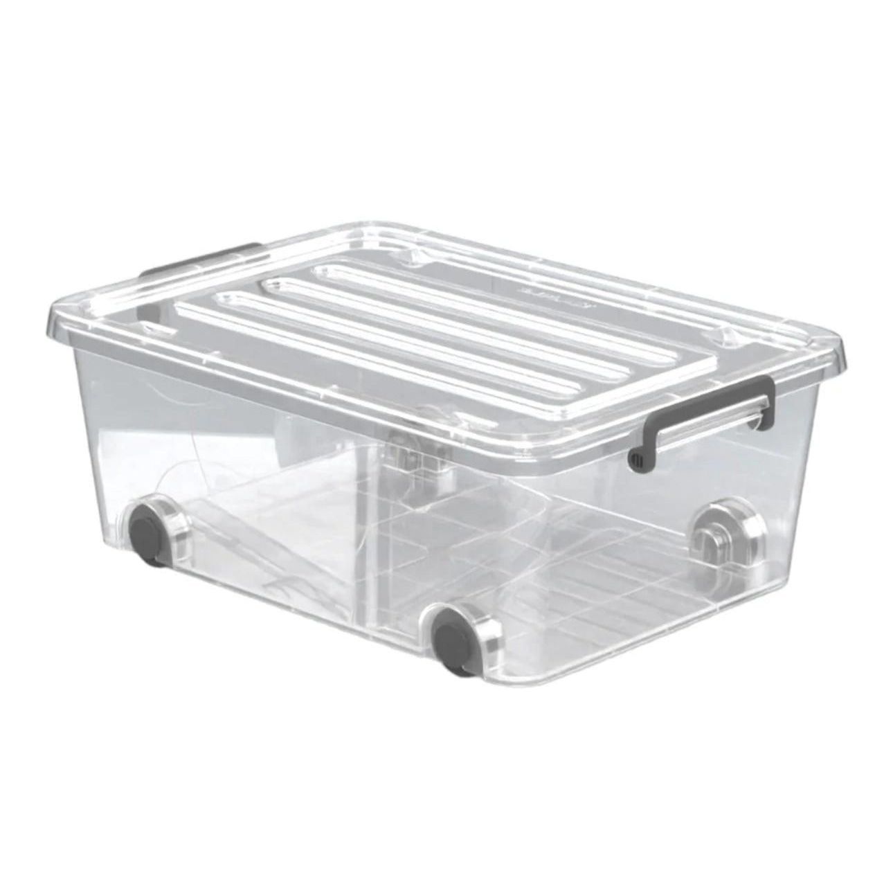 40L Clear Plastic Storage Box with Wheels & Lid – Large Organizer
