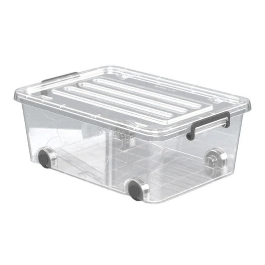 40L Clear Plastic Storage Box with Wheels & Lid – Large Organizer