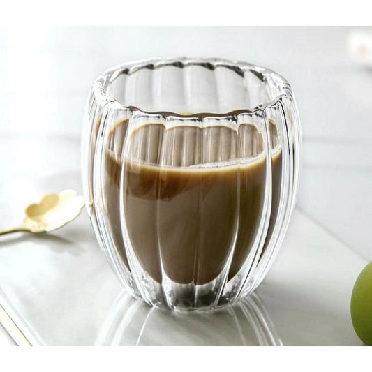 Ribbed Double Wall Glass Cup - 150ml