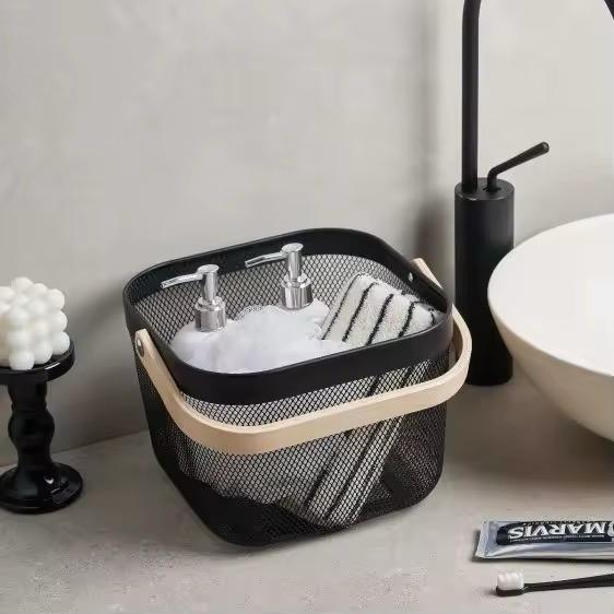 Black Fruit Basket with Wooden Handle