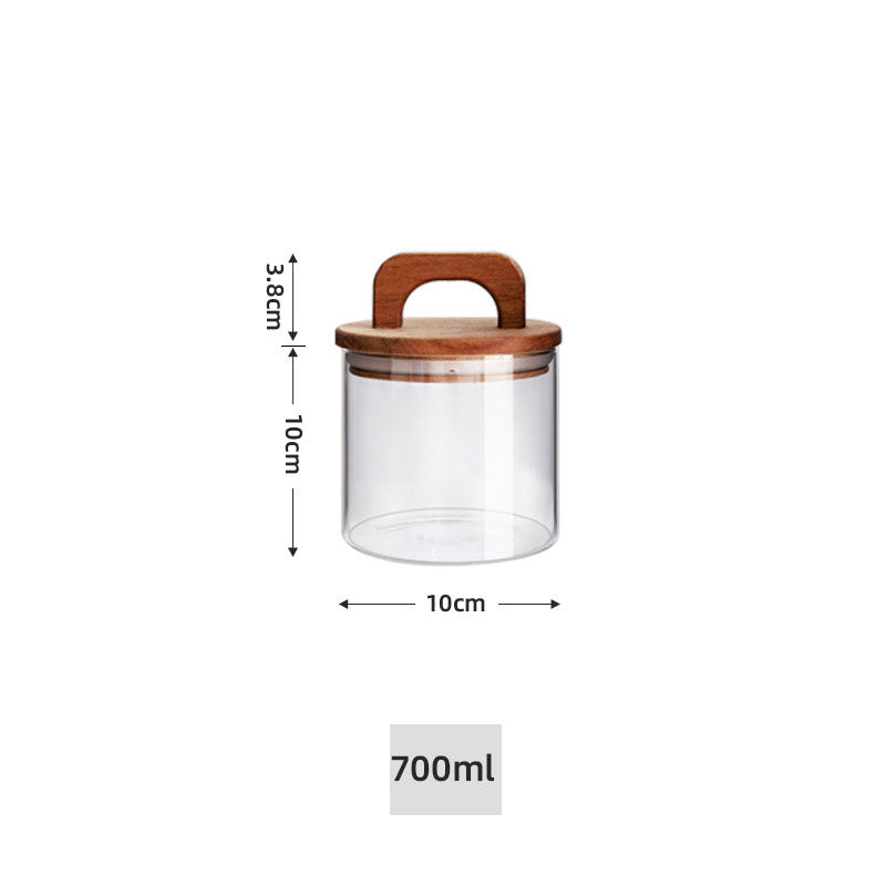 Glass Storage Jar with Dark Wood Handle - 700ml