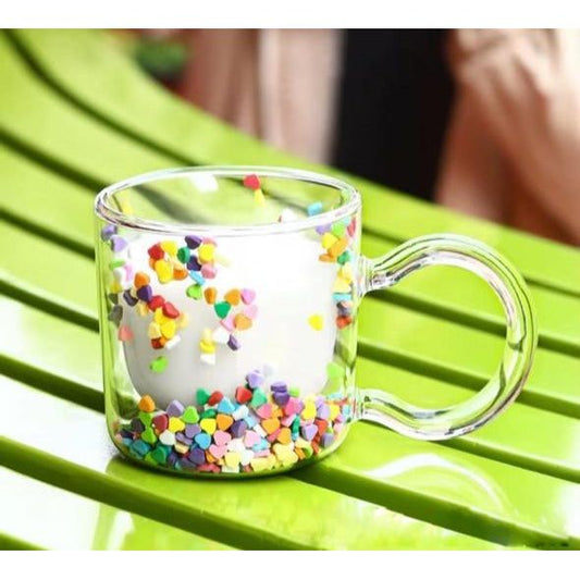 Double wall Glass Mug With Sprinkles - 190ml
