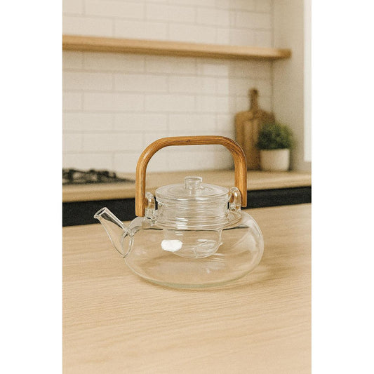 Glass Teapot with Wooden Handle - Elegant & Heat - Resistant