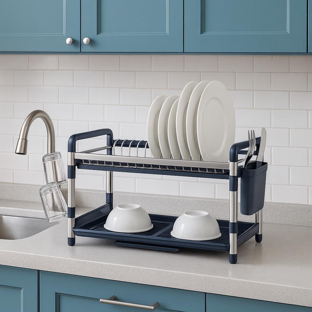 2-Tier Aluminum & Plastic Dish Drying Rack
