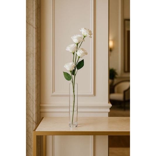 White Lisianthus in Tall Glass Vase