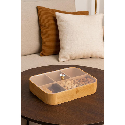 Wooden Serving Tray with Transparent Cover & 6 Compartments 37x27cm